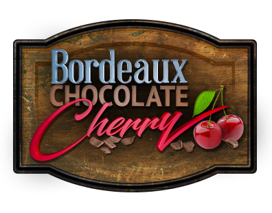 wood sign that says Bordeaux chocolate cherry