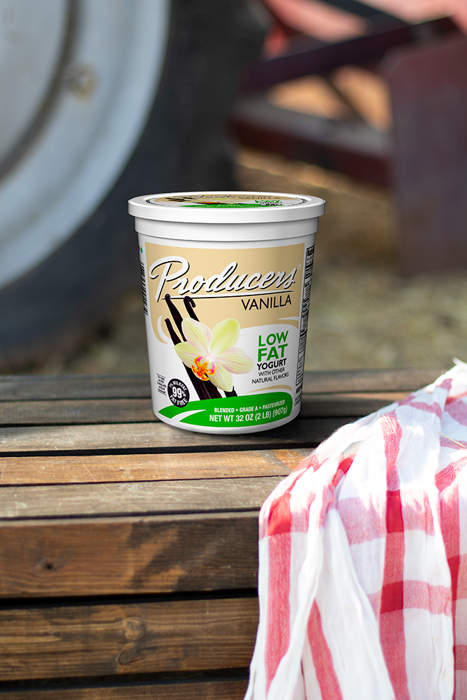 Producers Vanilla Yogurt on a farm