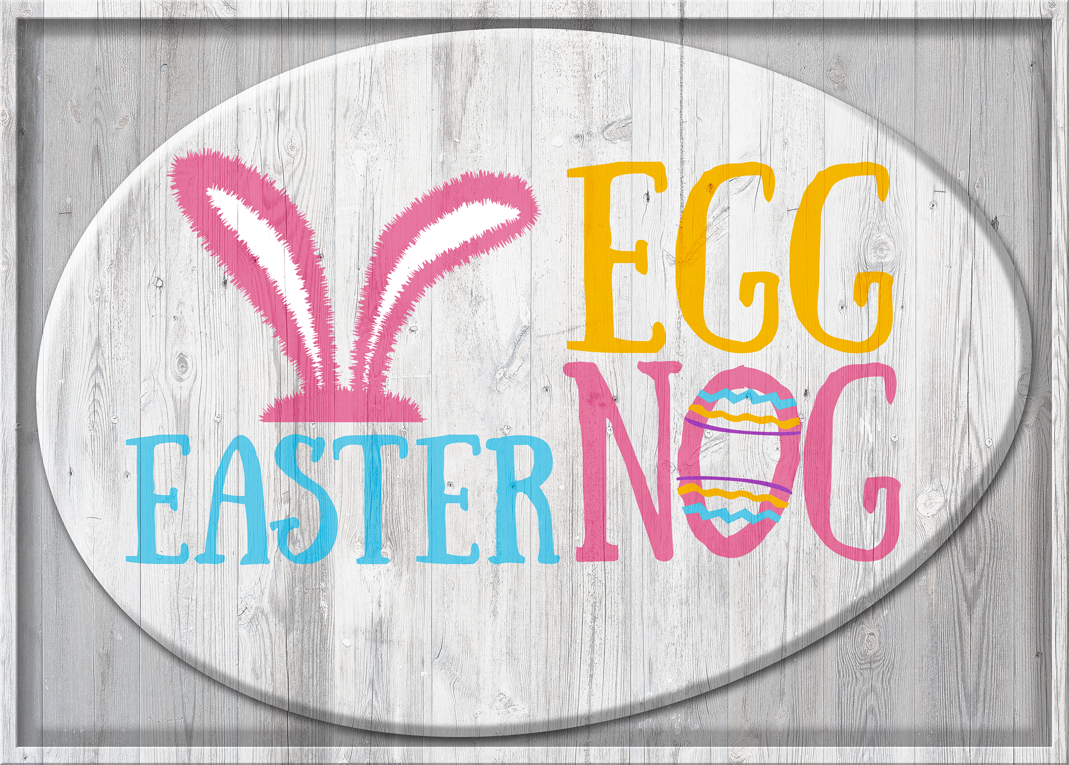 White Wood sign that says, "Easter egg Nog"