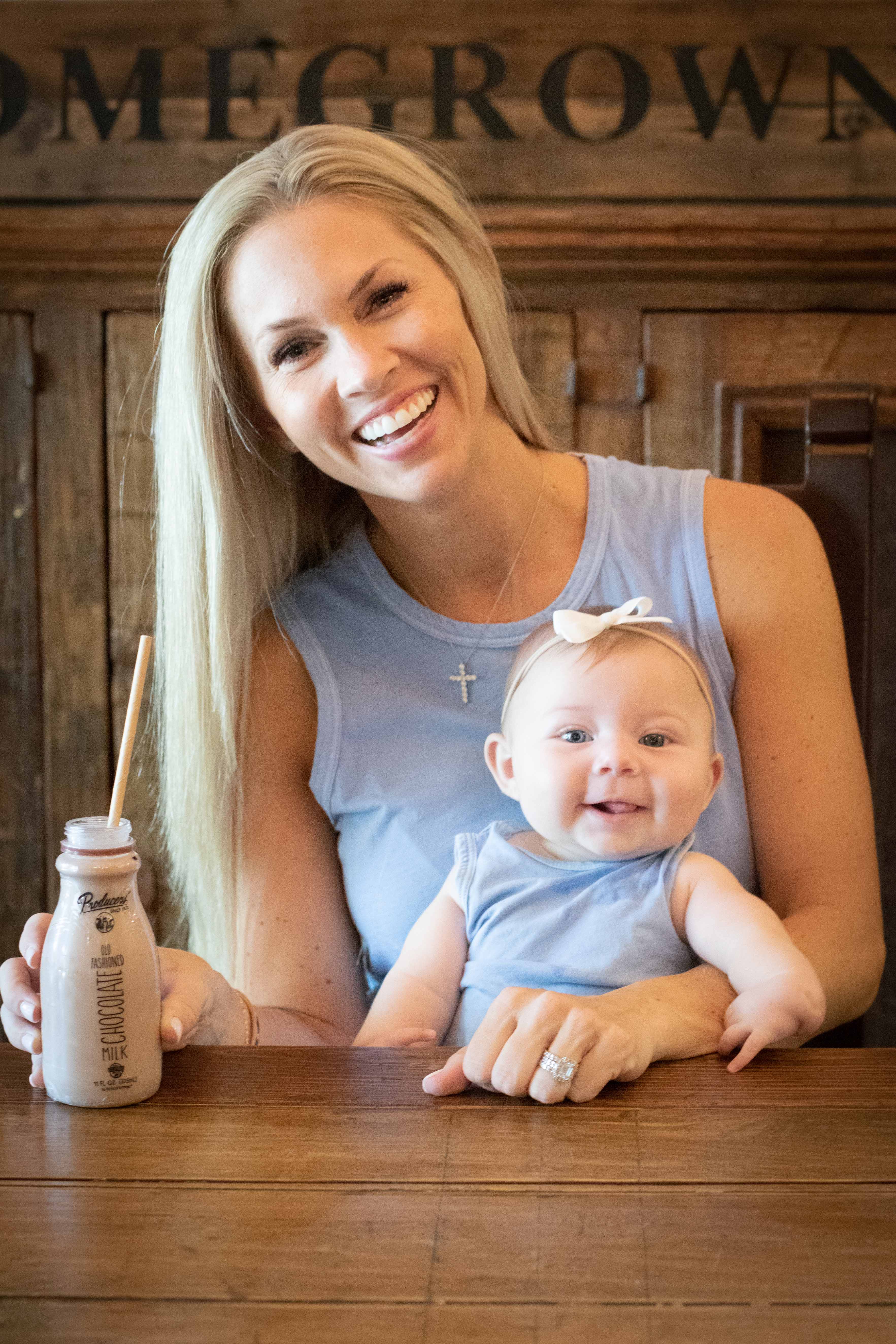 Producers Influencer with her baby girl drinking Old Fashioned Chocolate Milk