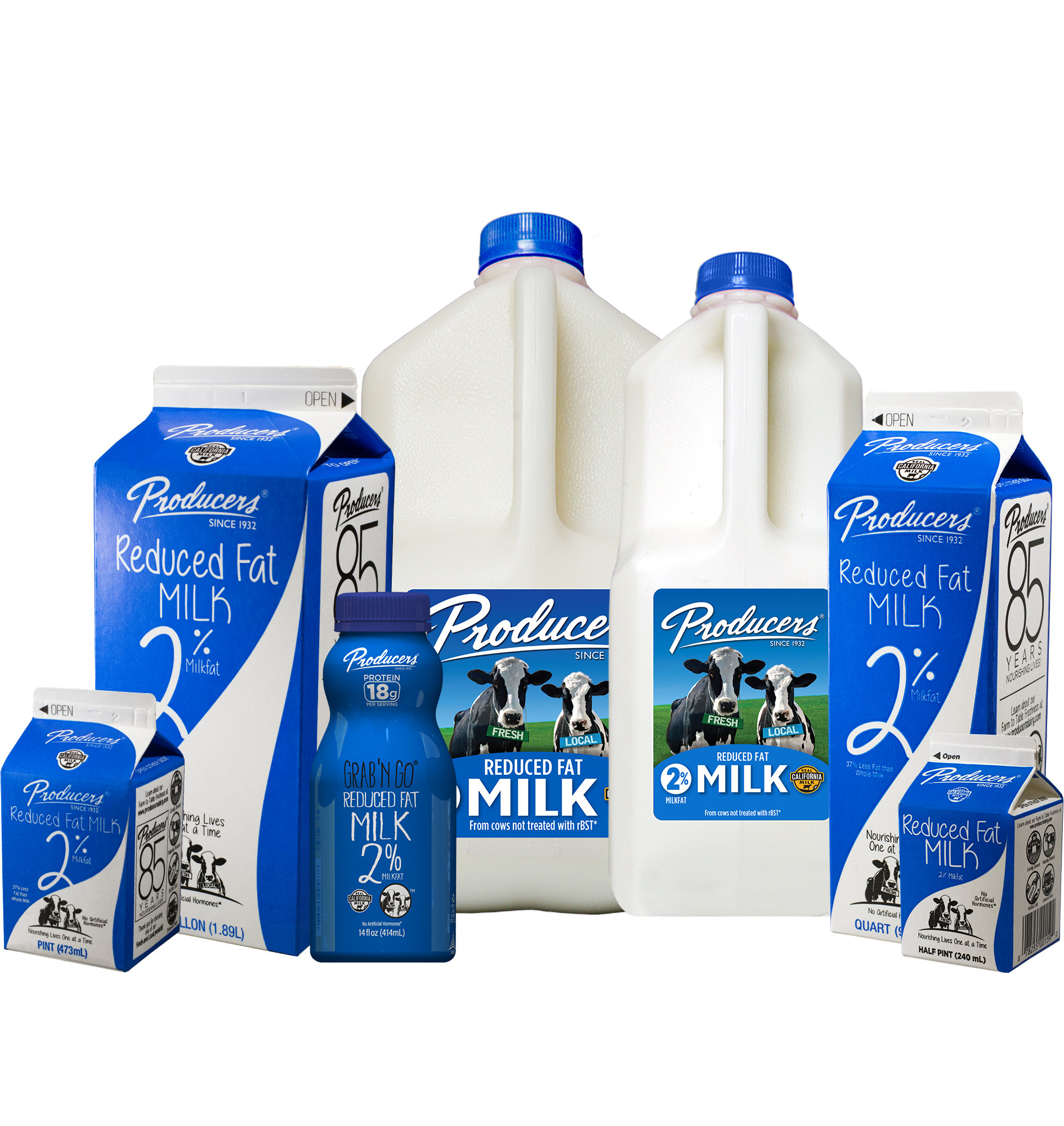 ReducedFatMilkAll Producers Reduced Fat Milk Family: Gallon, Half Gallon Plastic, Half Gallon Carton, Quart, Grab N Go, Pint, Half Pint